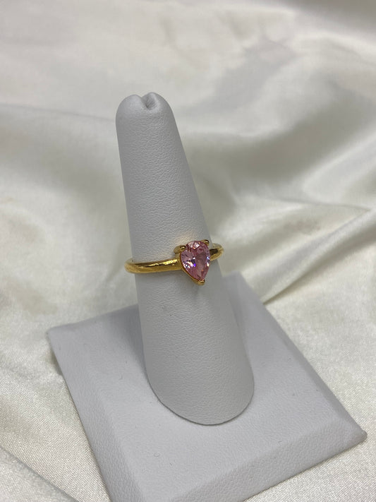 Pink Tear Drop Stainless Steel Gold Ring