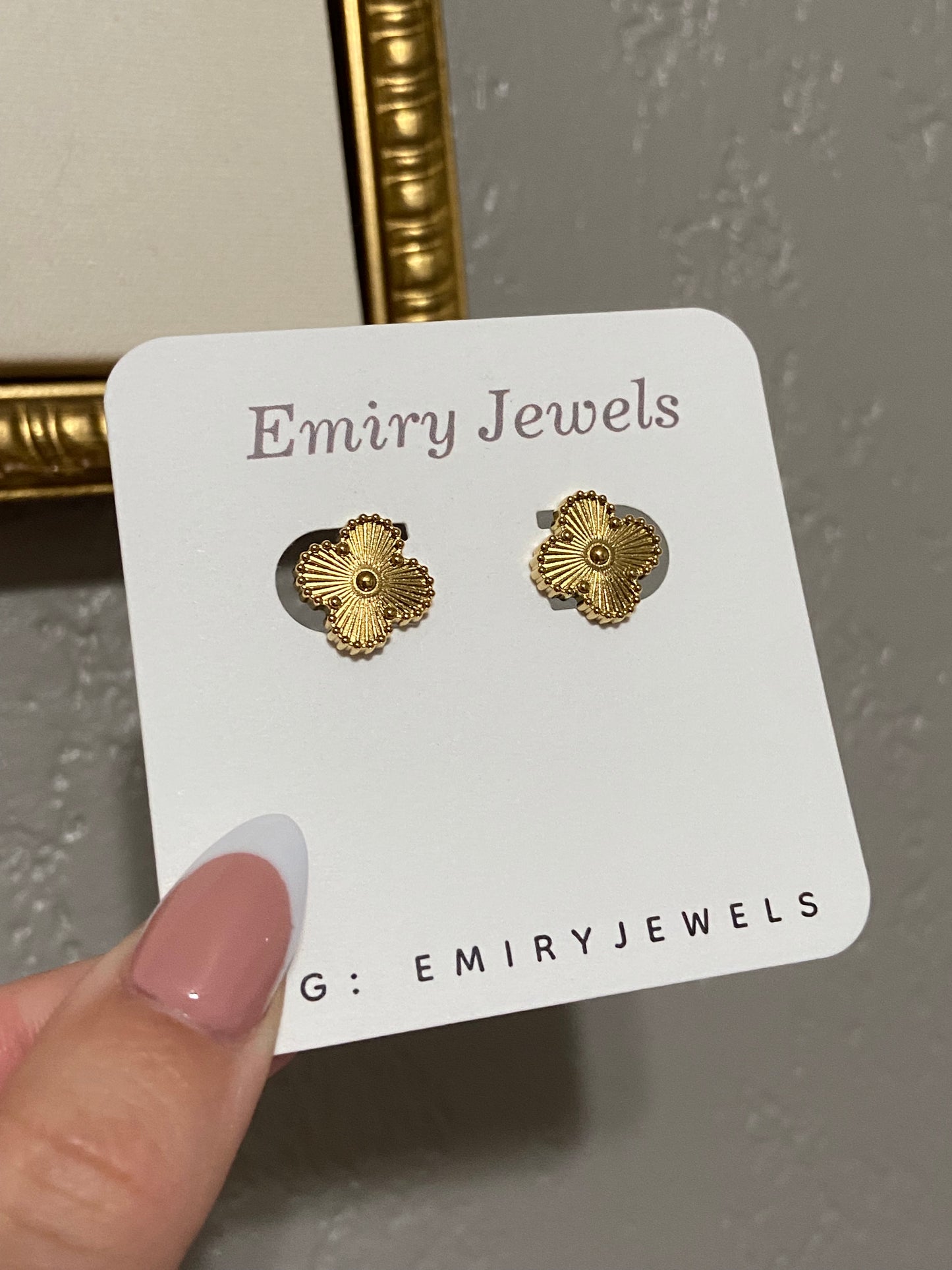 V C A Gold Clover Stainless Steel Stud Earrings