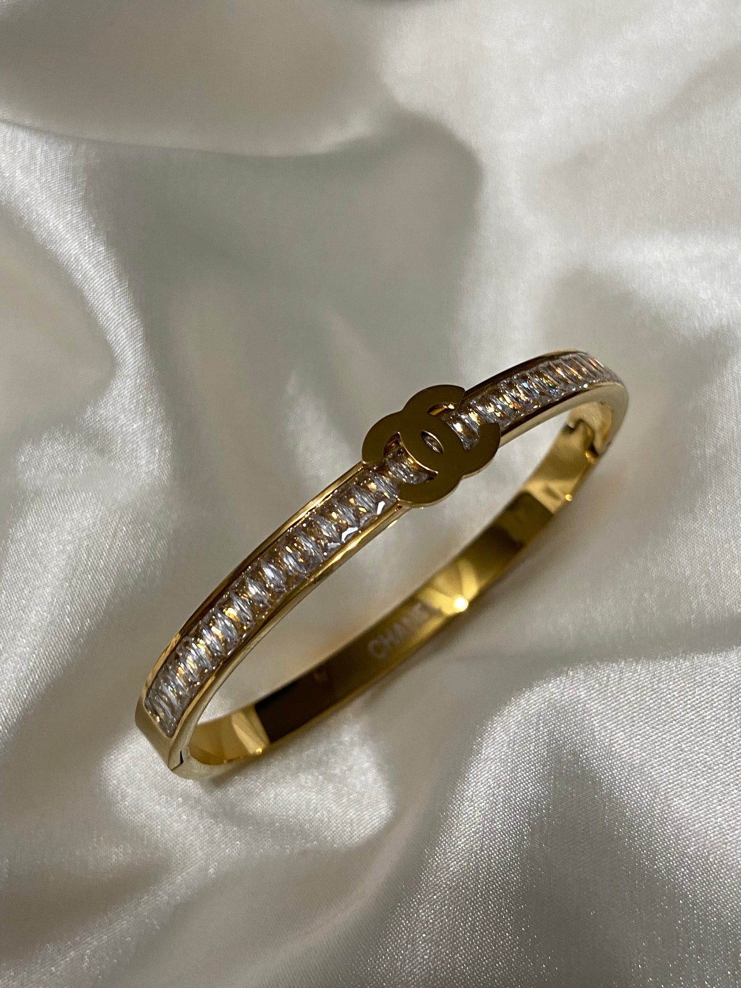 CC Stainless Steel Gold CZ Bangle