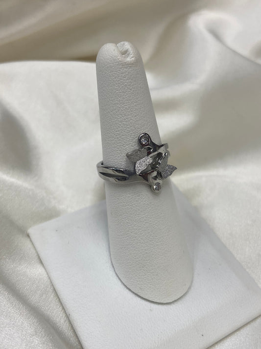 Silver Butterflies CZ Stainless Steel Ring