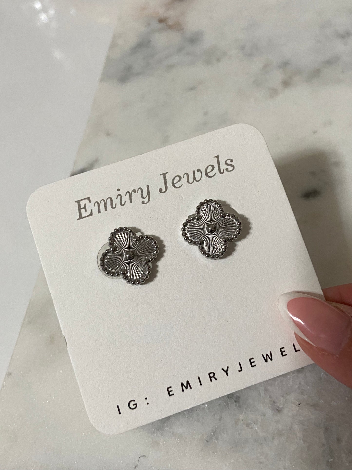 V C A Silver Clover Stainless Steel Earrings