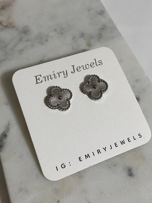 V C A Silver Clover Stainless Steel Earrings
