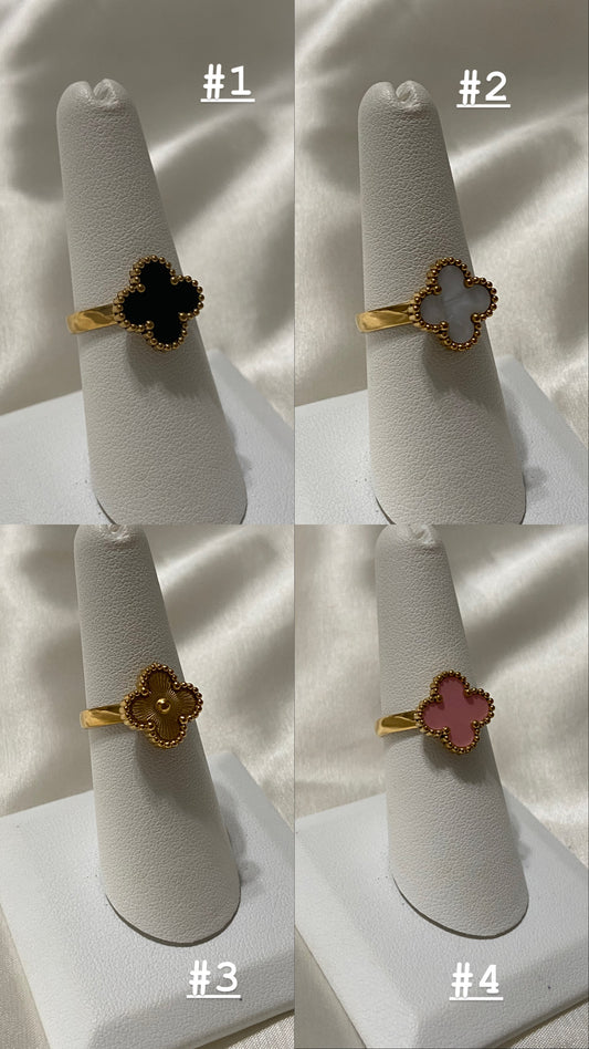 V C A Clover Stainless Steel Adjustable Gold Ring
