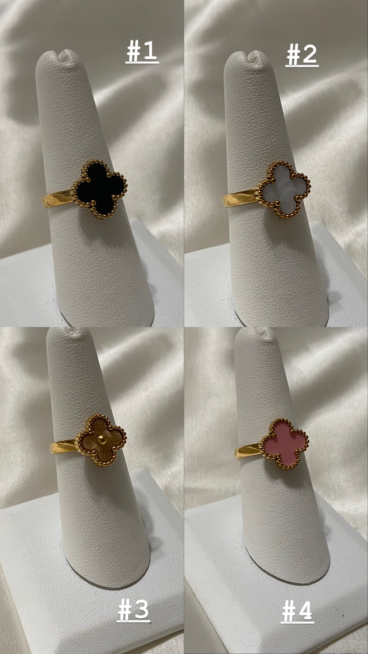 V C A Clover Stainless Steel Adjustable Gold Ring