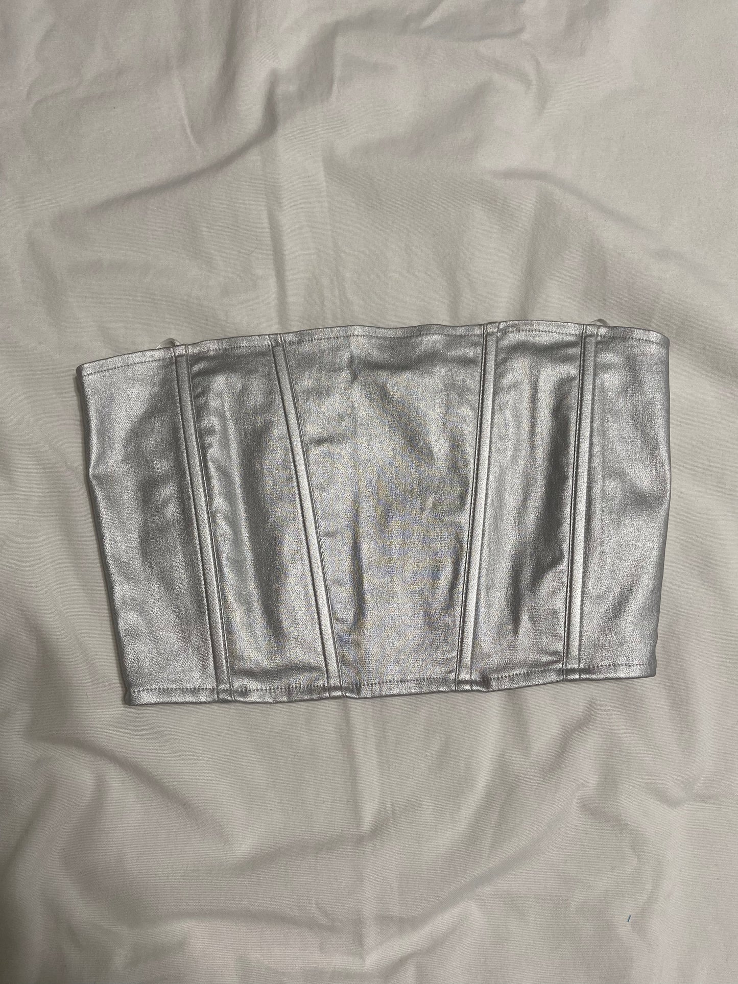 LAST CHANCE - Silver Metallic Corset Tube Top