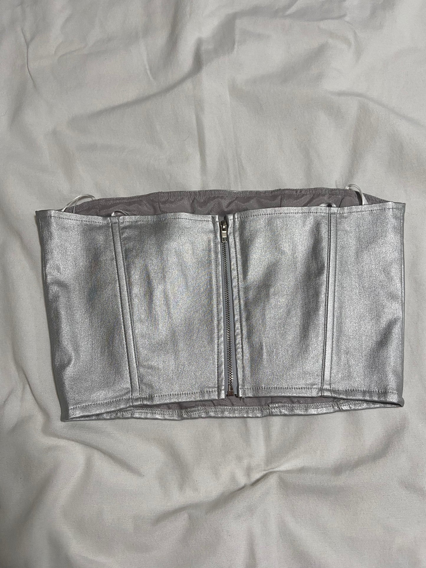 LAST CHANCE - Silver Metallic Corset Tube Top
