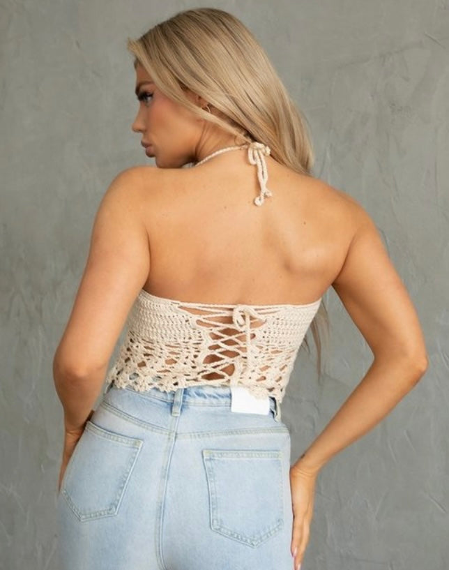 Cream Crotchet Halter Top