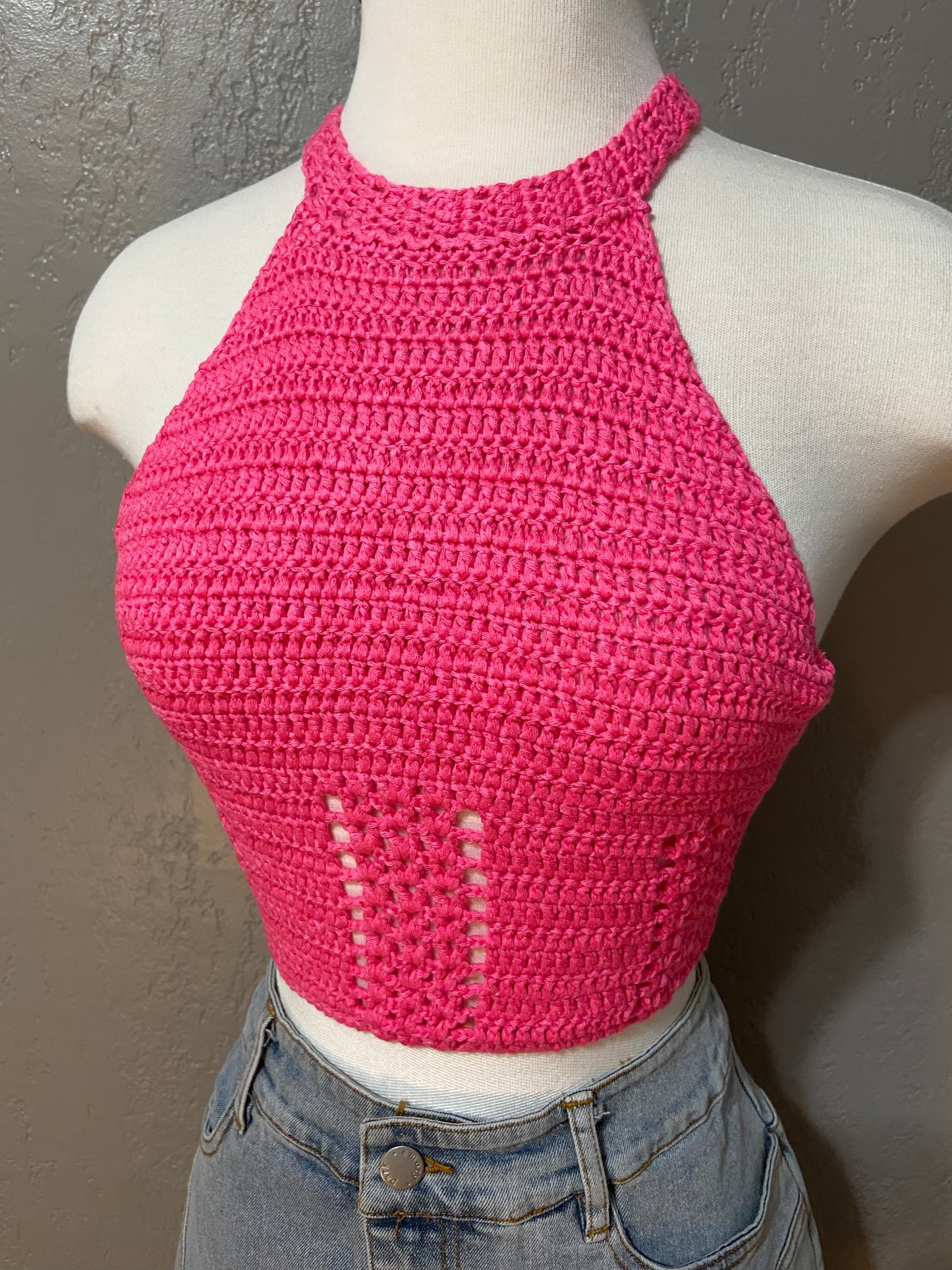 Hot Pink Crotchet Halter Top
