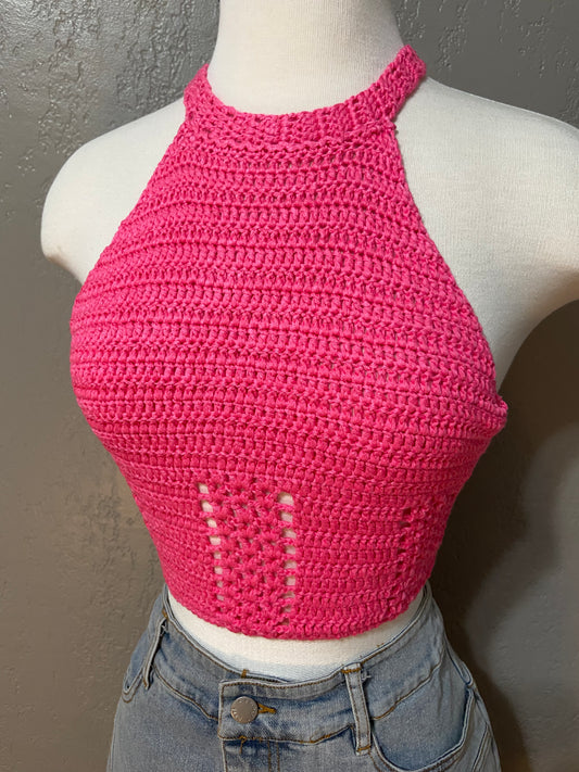 Hot Pink Crotchet Halter Top
