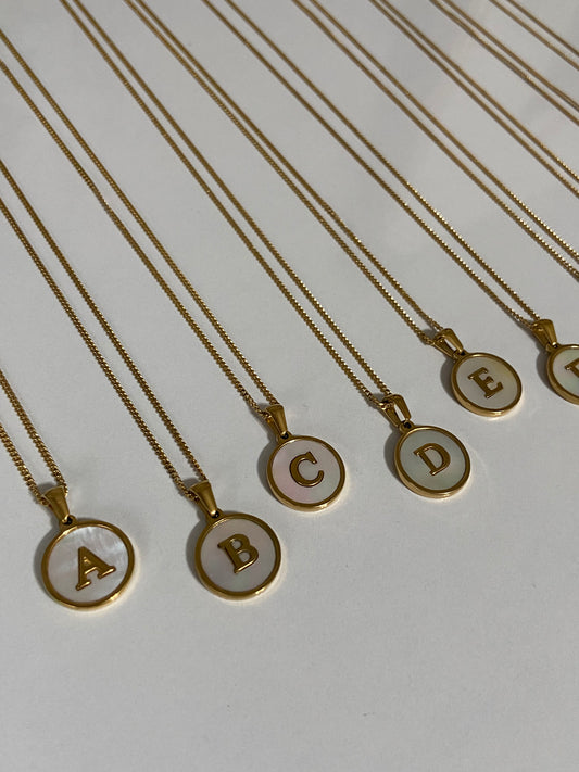 Gold Initial Letters Stainless Steel Necklace - Mother of Pearl
