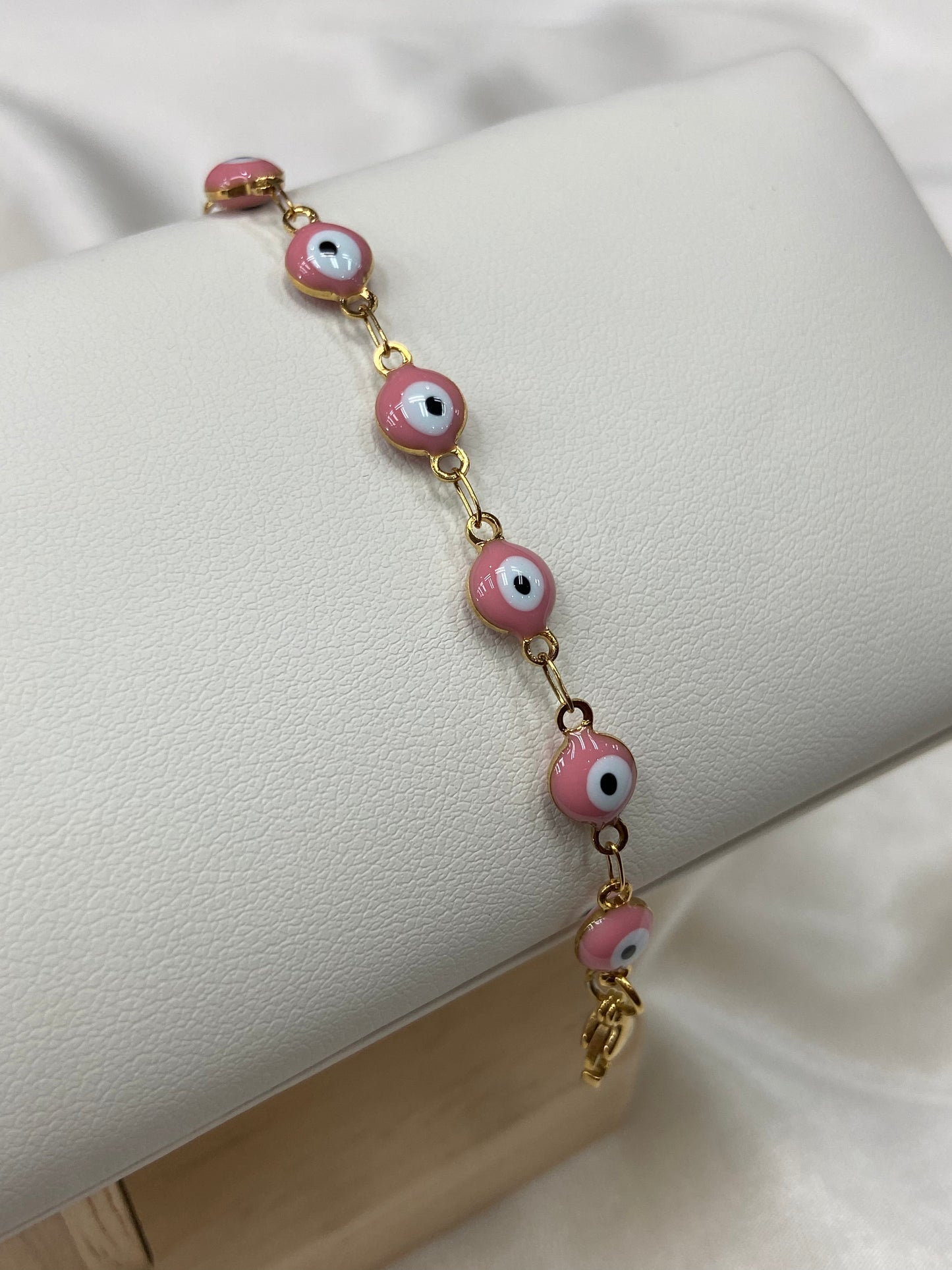 Pink Evil Eye Stainless Steel Bracelet