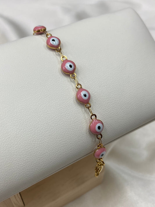 Pink Evil Eye Stainless Steel Bracelet