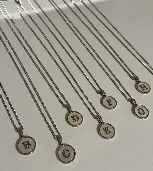 Silver Initial Letters Stainless Steel Necklace - Mother of Pearl