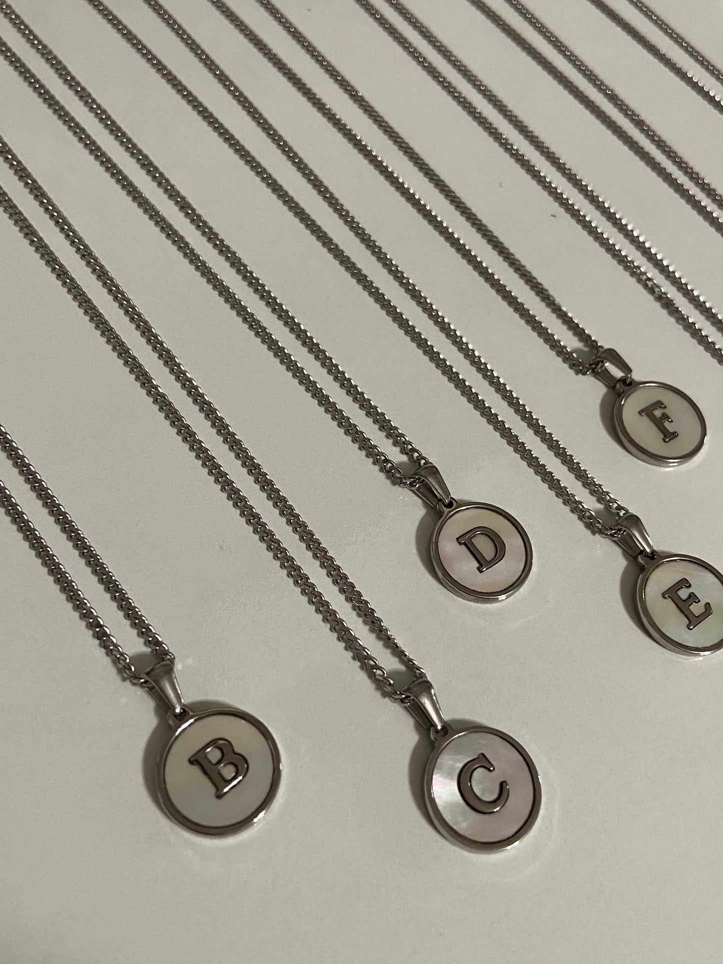 Silver Initial Letters Stainless Steel Necklace - Mother of Pearl