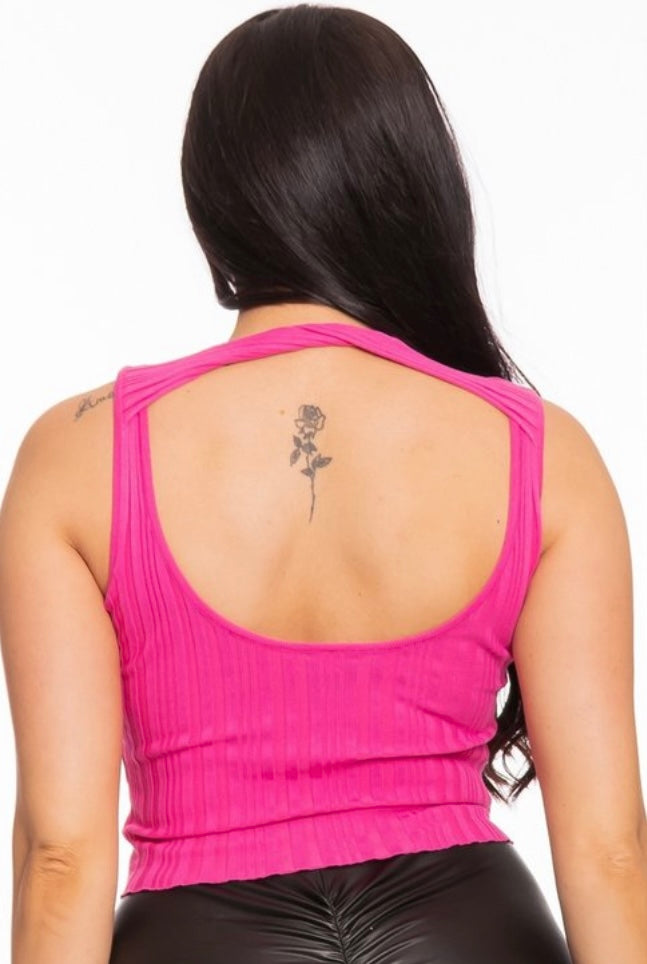 LAST CHANCE - Pink Ribbed Cut Out Top