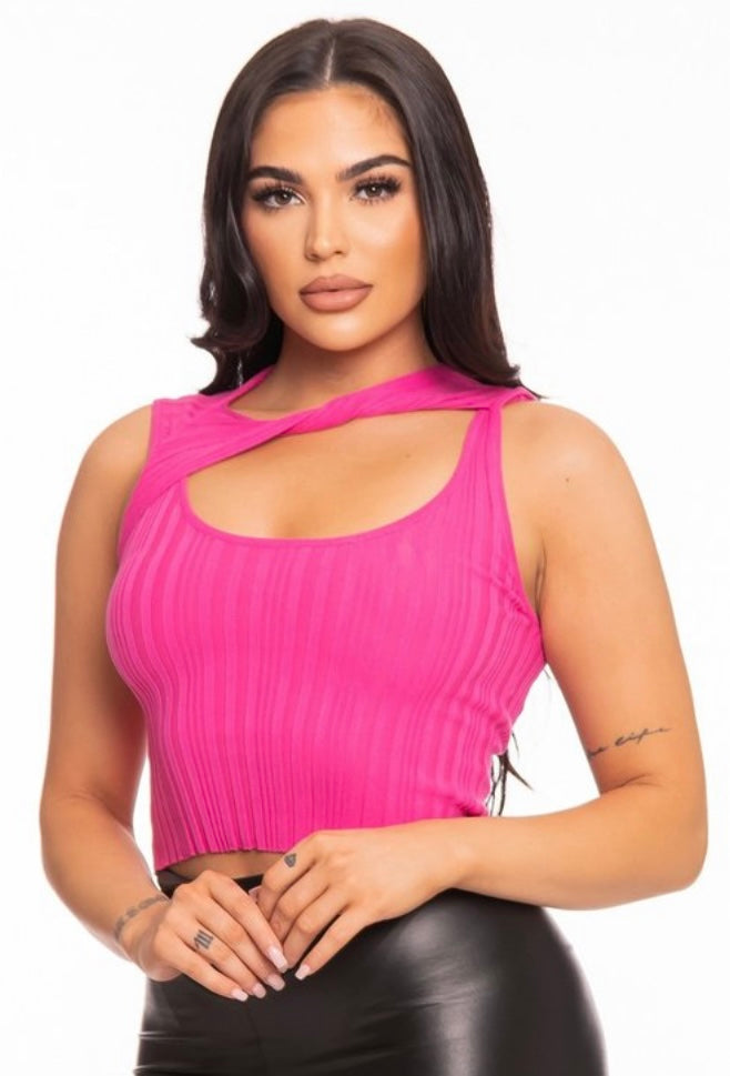LAST CHANCE - Pink Ribbed Cut Out Top