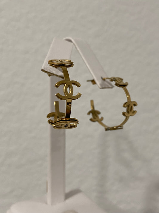 All Over CC Stainless Steel Gold Hoops