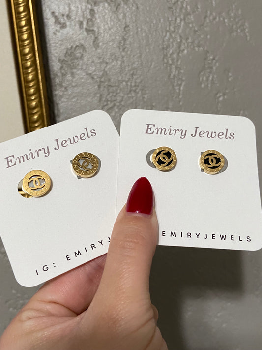 CC Stainless Steel Gold Stud Earrings