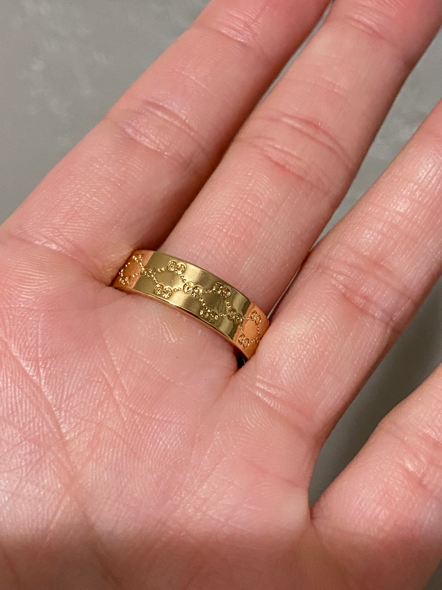 GG Engraved Stainless Steel Gold Ring