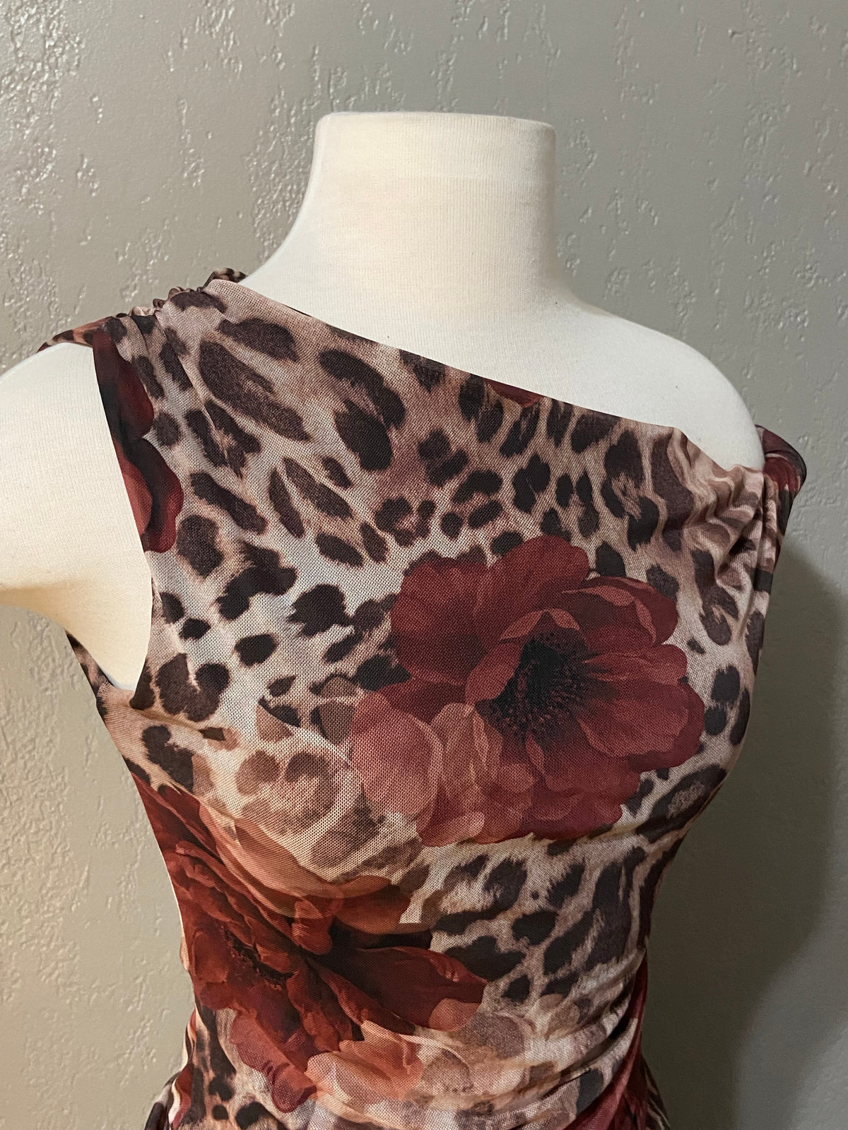 Cheetah Asymmetrical Mesh Top