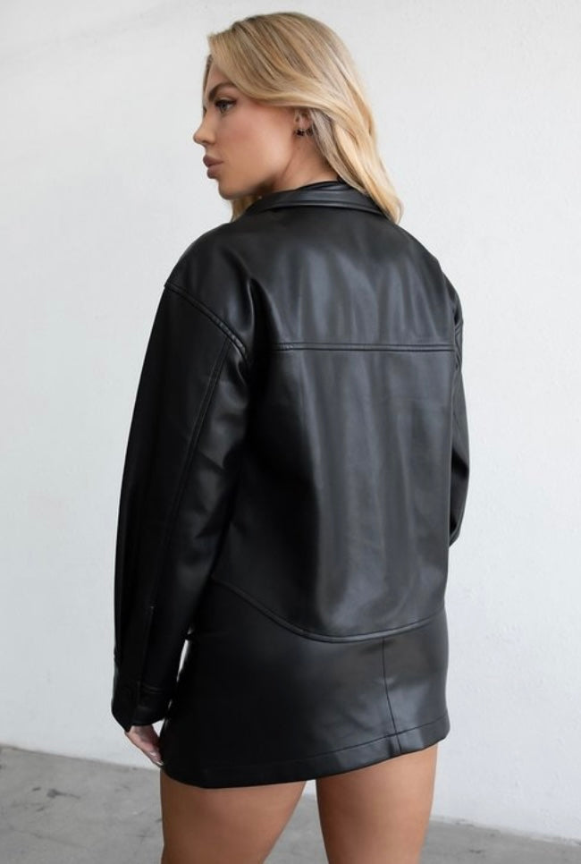 Black Faux Leather Cropped Shaket