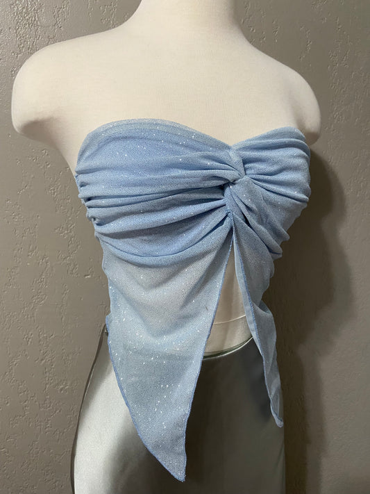 Baby Blue Glitter Butterfly Tube Top