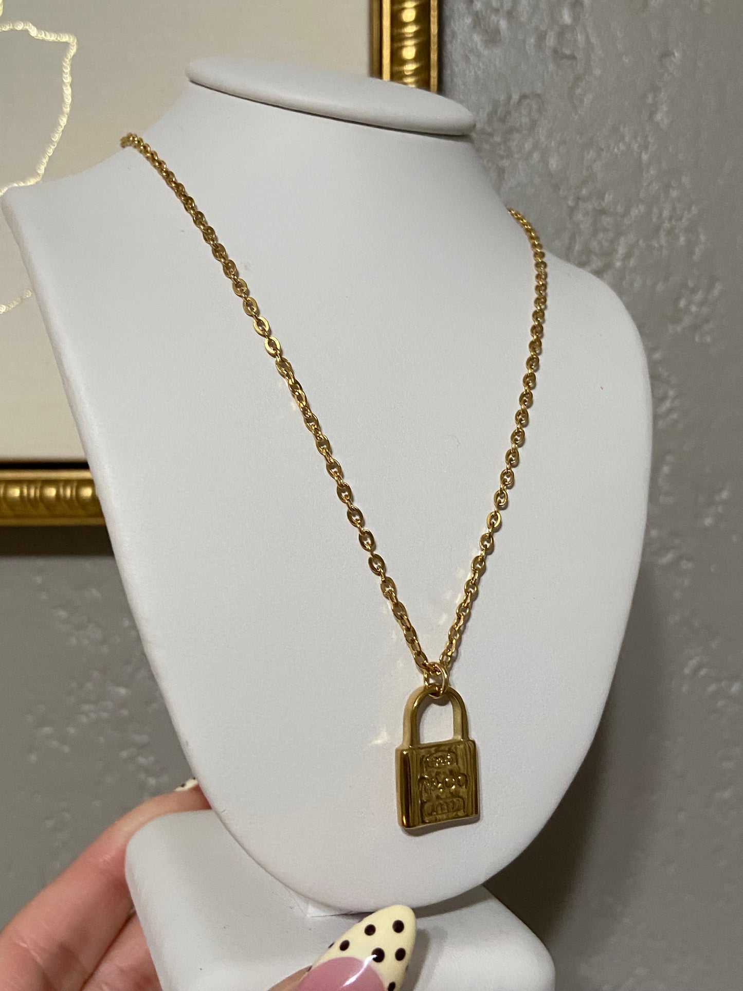 T & Co Stainless Steel Gold Lock Necklace