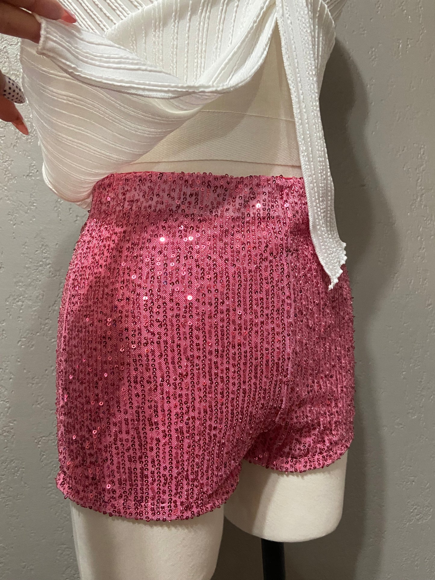 Pink Sequin Mini Shorts