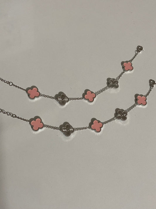 Pink Clover Stainless Steel Silver Bracelet