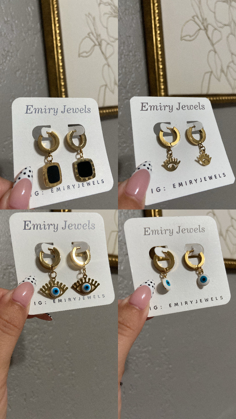 Gold Evil Eye Stainless Steel Gold Huggie Earrings