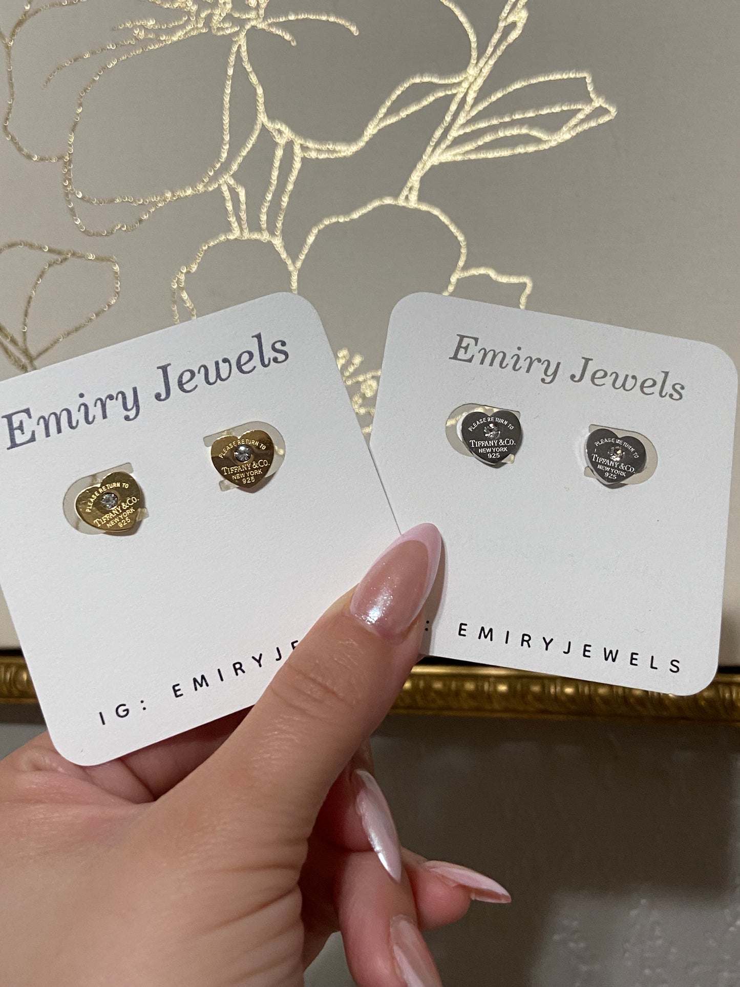 Tiff & Co Heart CZ Stainless Steel Silver Studs