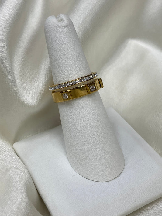 Gold Squared CZ Stainless Steel Ring