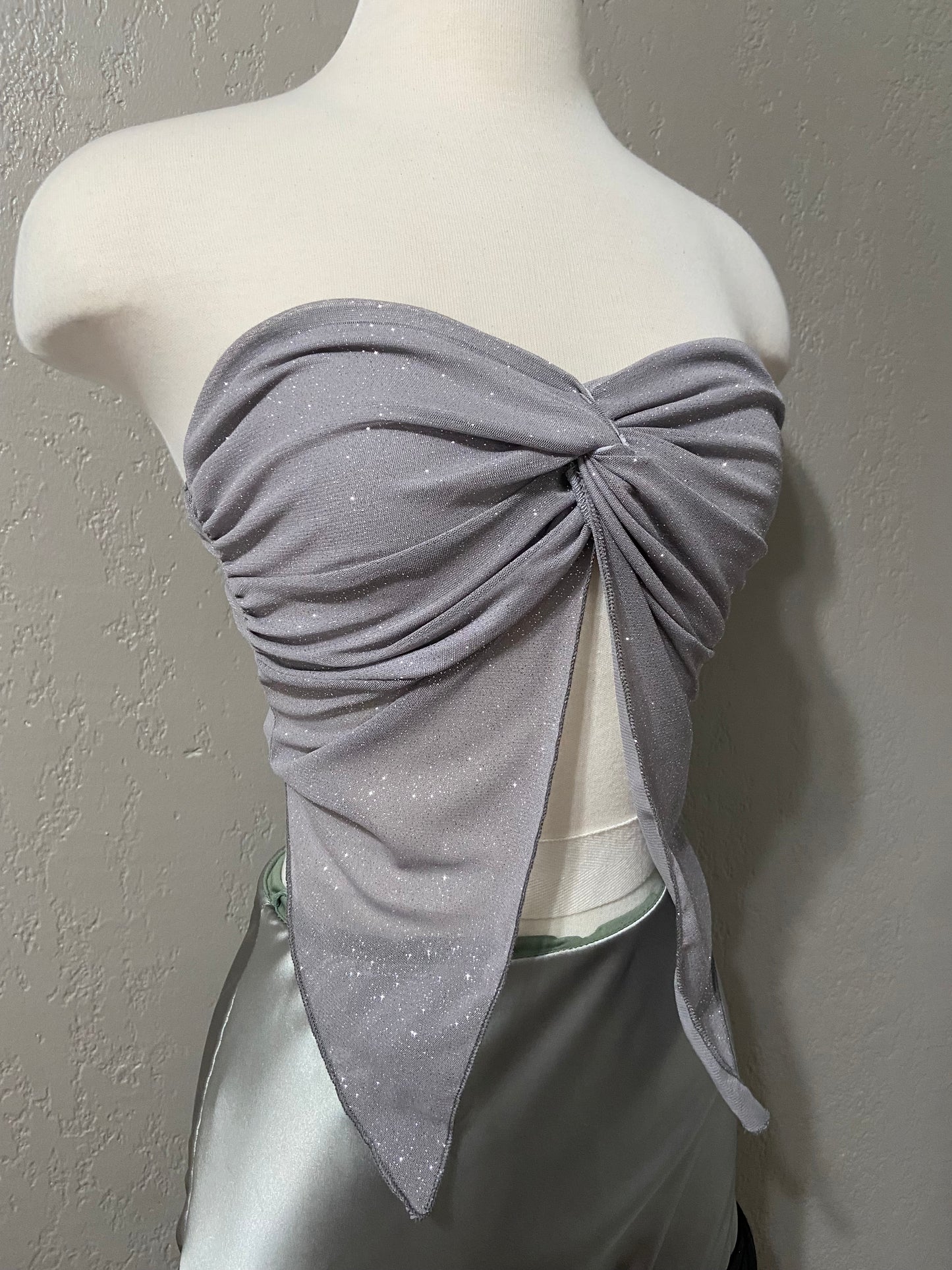 Grey Glitter Butterfly Tube Top