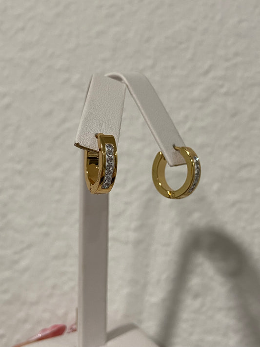 Gold CZ Stainless Steel Hoops