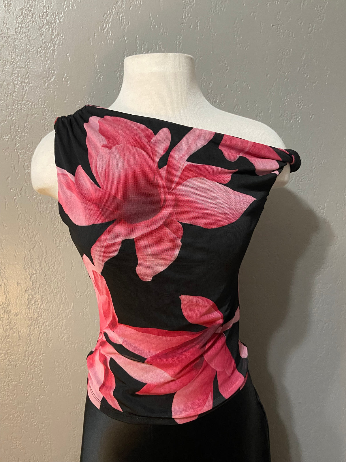 Floral Asymmetrical Mesh Top