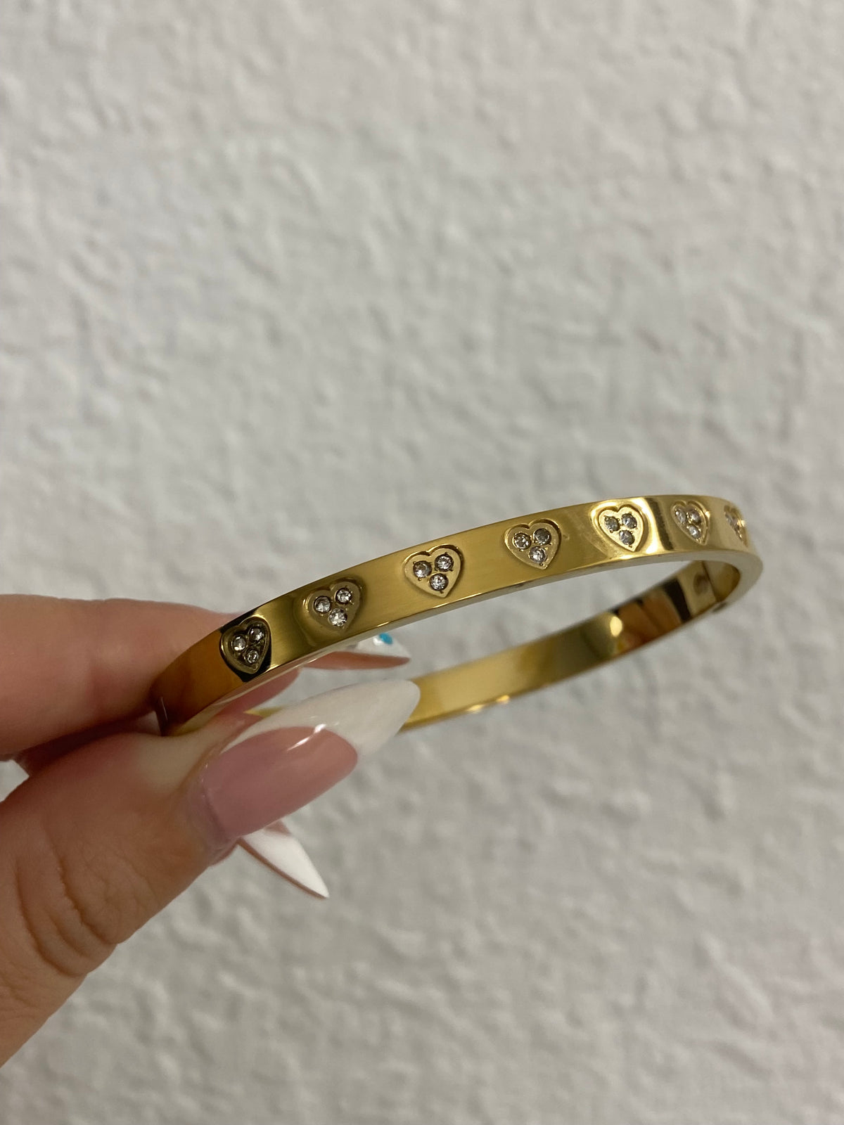 Multi CZ Hearts Stainless Steel Gold Bangle