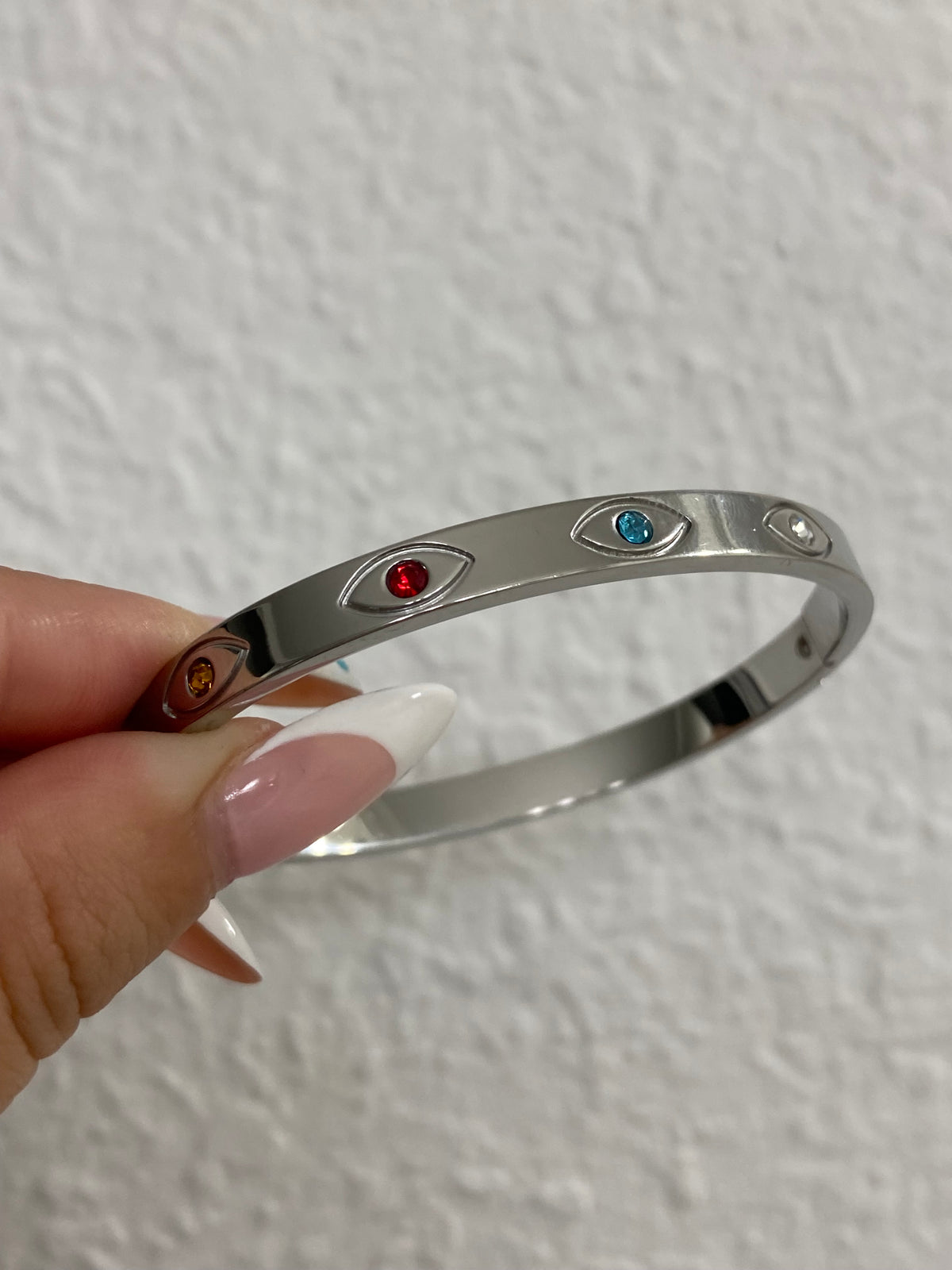 Evil Eye Stainless Steel Silver Bangle