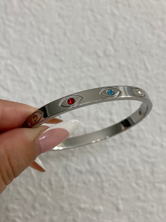 Evil Eye Stainless Steel Silver Bangle