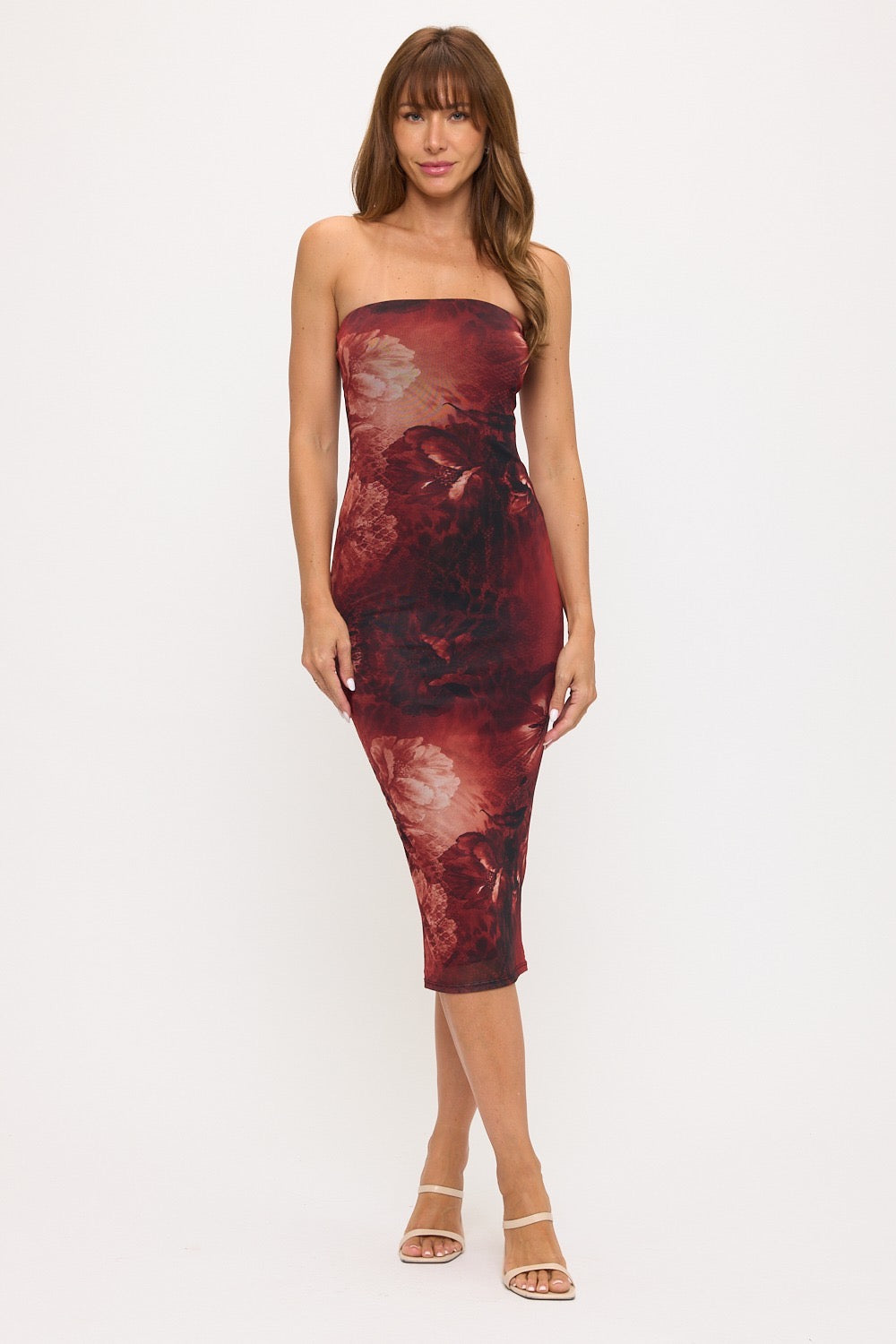 Rust Orange Mesh Midi Dress