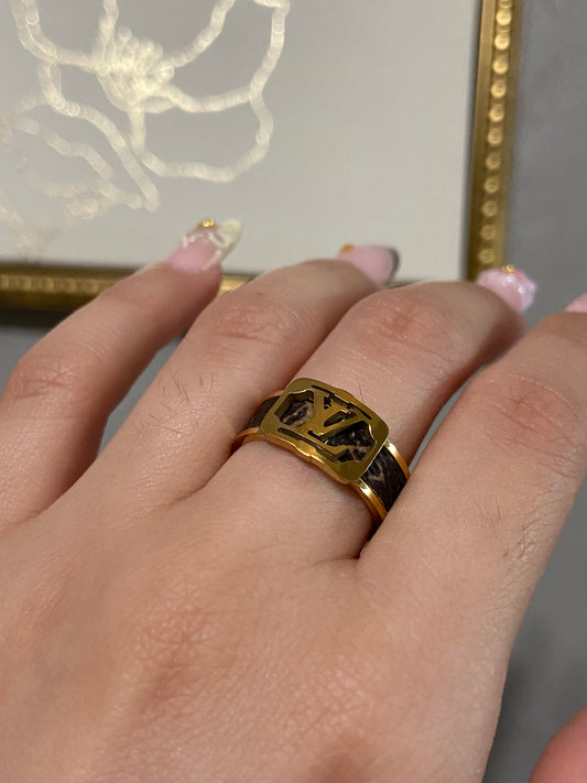 LV Brown Stainless Steel Gold Ring