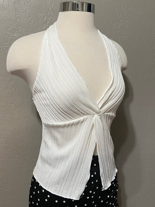 White Halter Tie Top