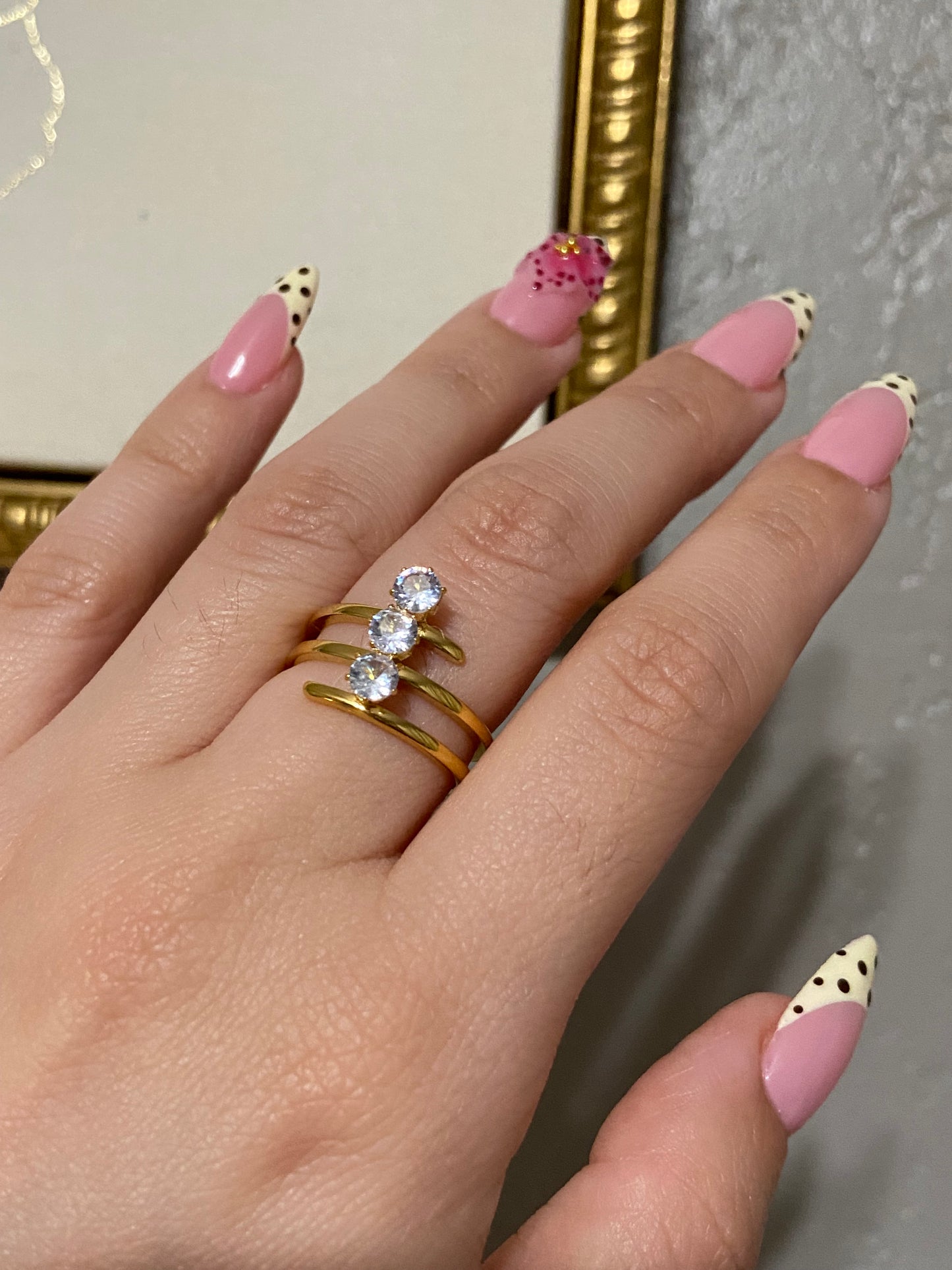 CZ Trio Stainless Steel Gold Ring