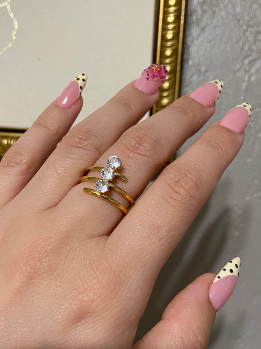 CZ Trio Stainless Steel Gold Ring
