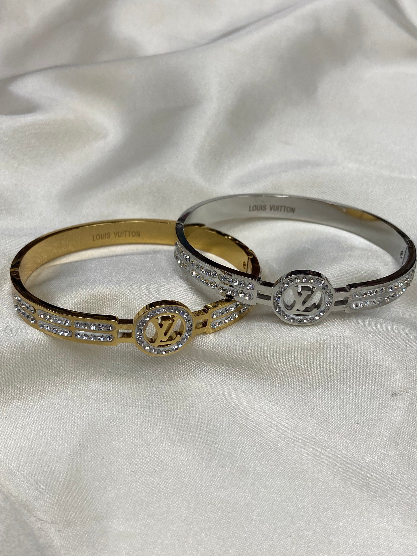 LV Circle CZ Stainless Steel Silver Bangle