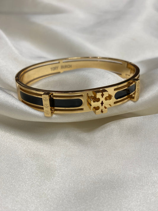 Black Tory B Stainless Steel Gold Bangle