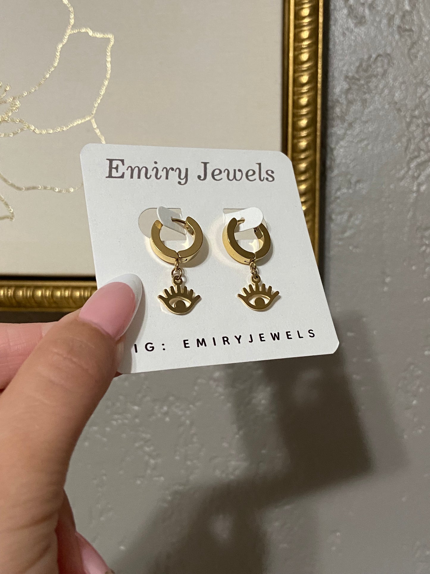 Gold Evil Eye Stainless Steel Gold Huggie Earrings