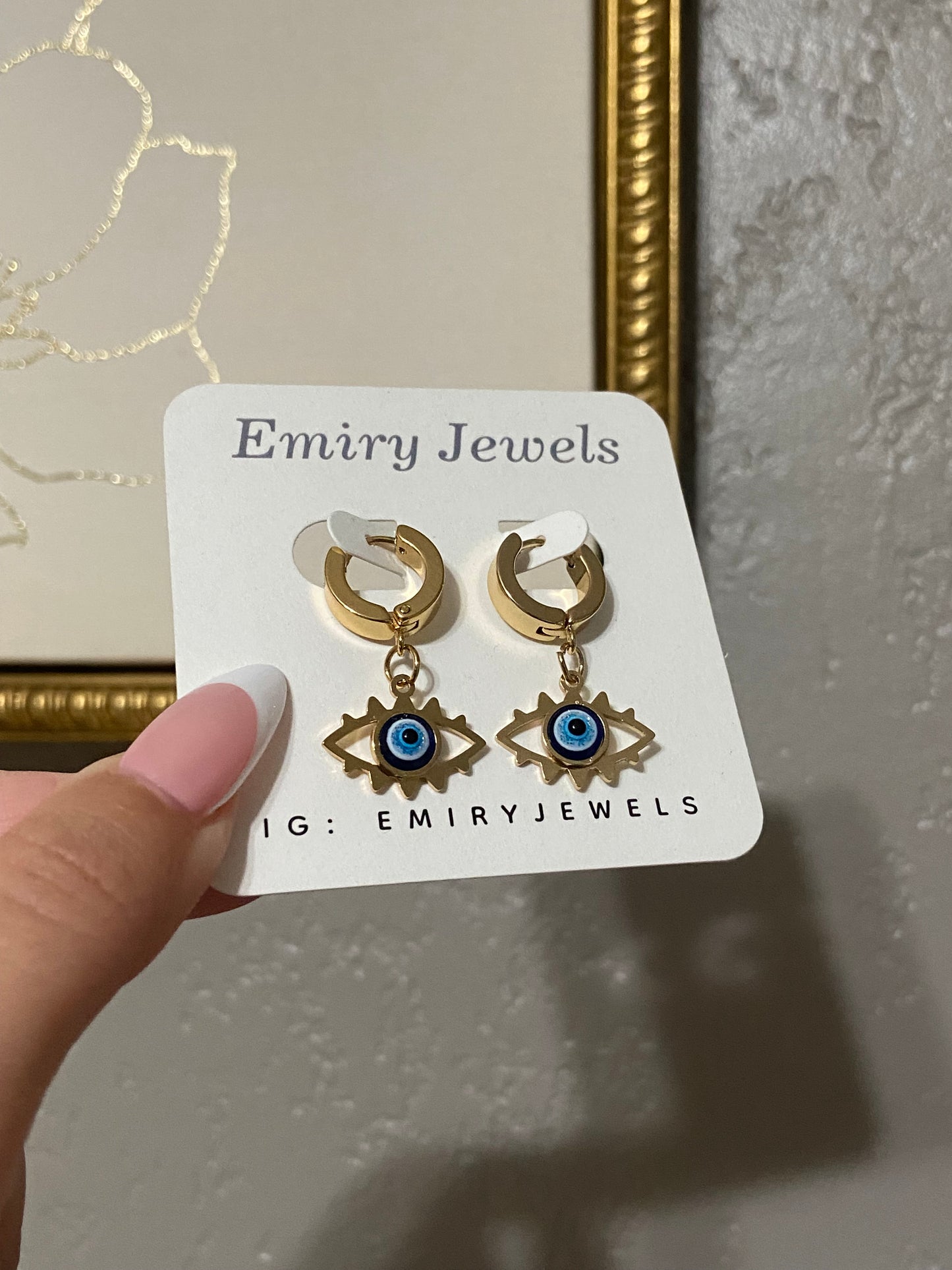 Gold Evil Eye Stainless Steel Gold Huggie Earrings