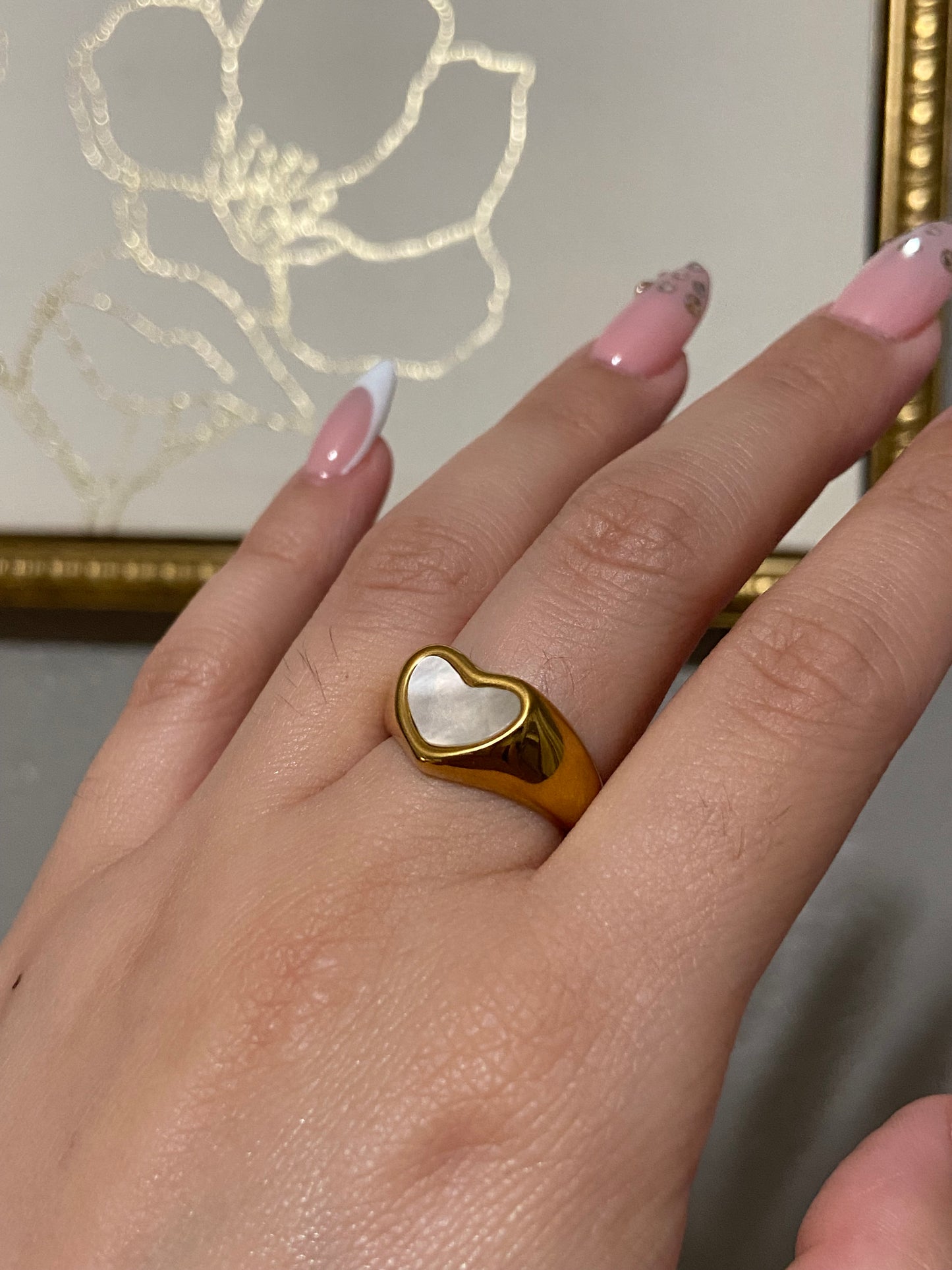 White Heart Stainless Steel Gold Ring
