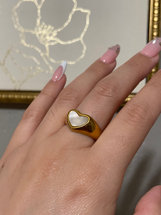 White Heart Stainless Steel Gold Ring