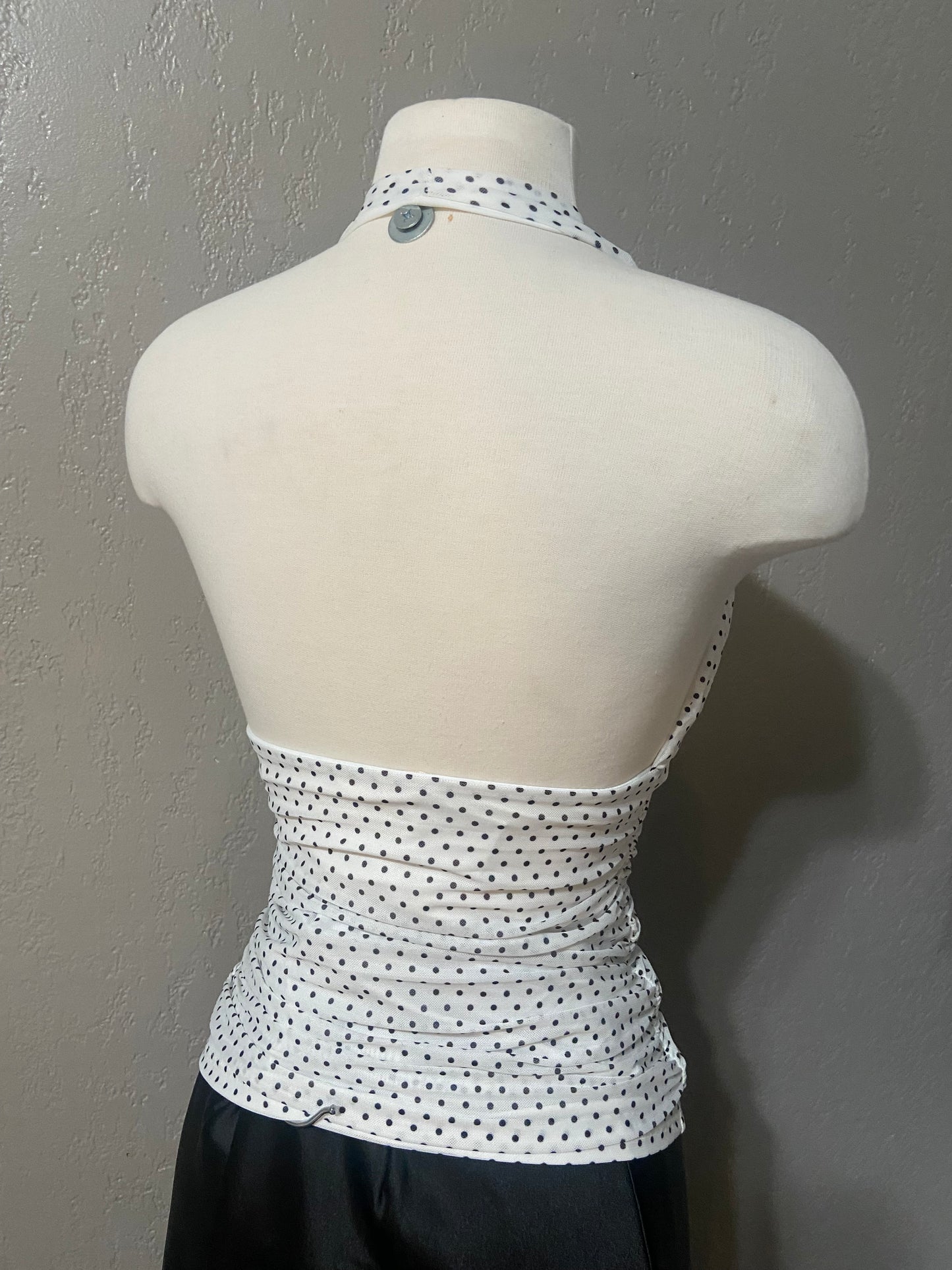 White Polka Dot Ruched Halter Top